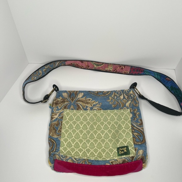just be Handbags - Just Be Blue and Green Crossbody Carpet Bohemian Bag with Geometric Pattern